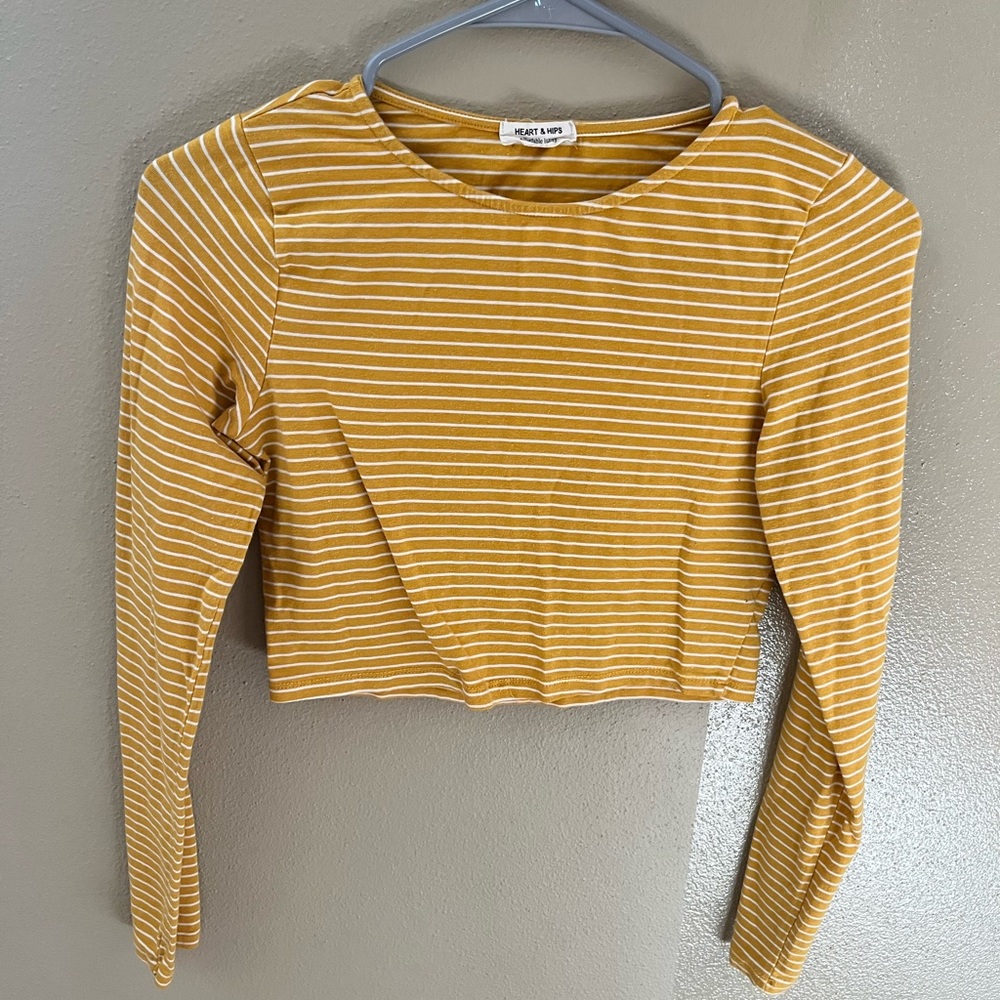 Yellow and White Long Sleeve Crop Top